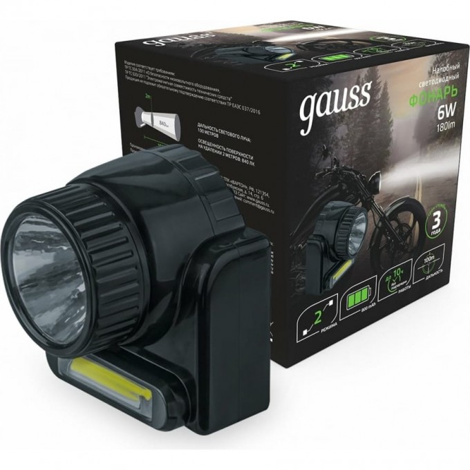 Фонарь налобный GAUSS GFL309 6W 180lm Lead acid 800mAh LED 1/12/72 GF309 Фонарь налобный GAUSS GFL309 6W 180lm Lead acid 800mAh LED 1/12/72 GF309
