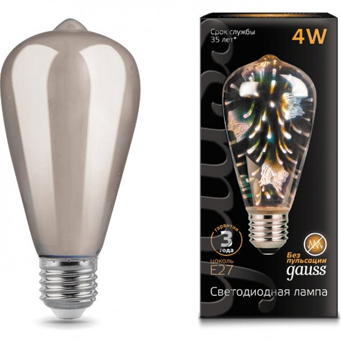 Лампа GAUSS BLACK FILAMENT LED 3D-BUTTERFLY E27 4W 147802404 Лампа GAUSS BLACK FILAMENT LED 3D-BUTTERFLY E27 4W 147802404