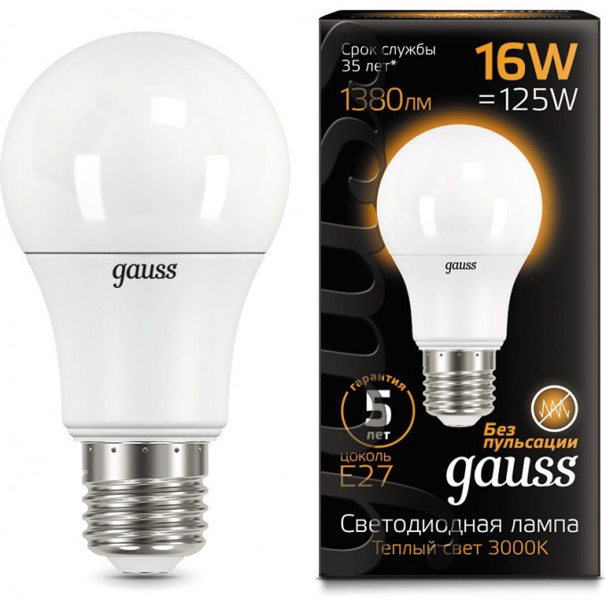 Лампа GAUSS BLACK LED A60 16W E27 3000K 102502116 Лампа GAUSS BLACK LED A60 16W E27 3000K 102502116