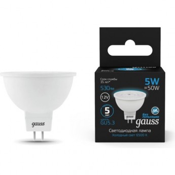 Лампа GAUSS BLACK MR16 12V 5W 530LM 6500K GU5.3 LED 1/10/100 Лампа GAUSS BLACK MR16 12V 5W 530LM 6500K GU5.3 LED 1/10/100