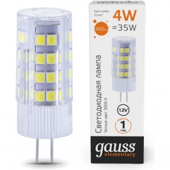 Лампа GAUSS ELEMENTARY G4 12V 4W 400LM 3000K керамика LED 1/10/200 Лампа GAUSS ELEMENTARY G4 12V 4W 400LM 3000K керамика LED 1/10/200