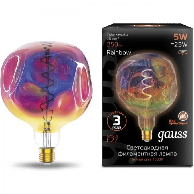 Лампа GAUSS FILAMENT G150 5W 250lm 1800К Е27 rainbow LED 1007802103 Лампа GAUSS FILAMENT G150 5W 250lm 1800К Е27 rainbow LED 1007802103