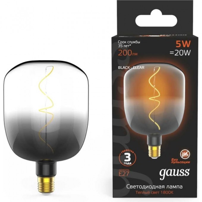 Лампа GAUSS FILAMENT V140 5W 200lm 1800К Е27 black-clear flexible LED 1008802105 Лампа GAUSS FILAMENT V140 5W 200lm 1800К Е27 black-clear flexible LED 1008802105