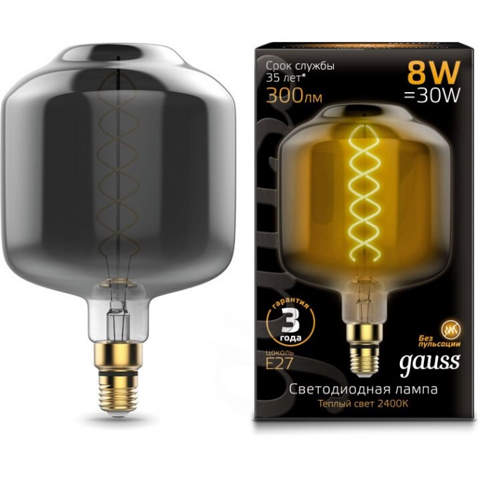 Лампа GAUSS LED VINTAGE BLACK FILAMENT FLEXIBLE DL180 8W E27 Gray 2400K 164802008 Лампа GAUSS LED VINTAGE BLACK FILAMENT FLEXIBLE DL180 8W E27 Gray 2400K 164802008