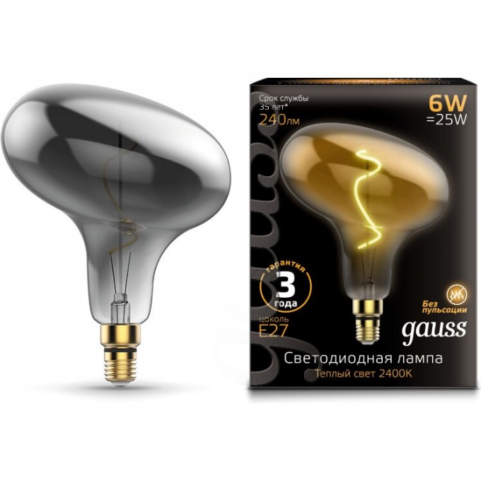 Лампа GAUSS LED VINTAGE BLACK FILAMENT FLEXIBLE FD180 6W E27 Gray 2400K 165802008 Лампа GAUSS LED VINTAGE BLACK FILAMENT FLEXIBLE FD180 6W E27 Gray 2400K 165802008