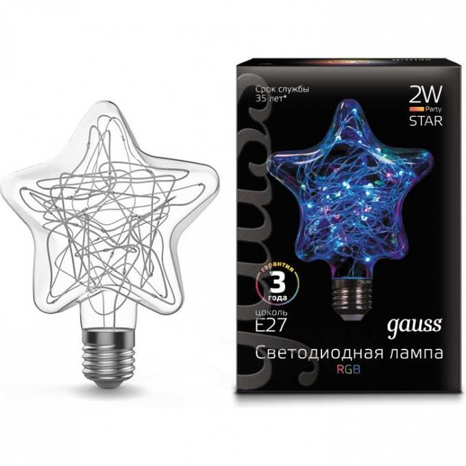 Лампа GAUSS LED VINTAGE BLACK FILAMENT STAR 2W E27 RGB 1/5/40 160802008 Лампа GAUSS LED VINTAGE BLACK FILAMENT STAR 2W E27 RGB 1/5/40 160802008