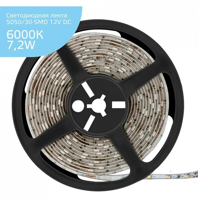 Лента GAUSS LED ELEMENTARY 5050/30 12V 7.2W 6500K 10mm IP20 5m (ZIP bag) 1/50 355000307 Лента GAUSS LED ELEMENTARY 5050/30 12V 7.2W 6500K 10mm IP20 5m (ZIP bag) 1/50 355000307