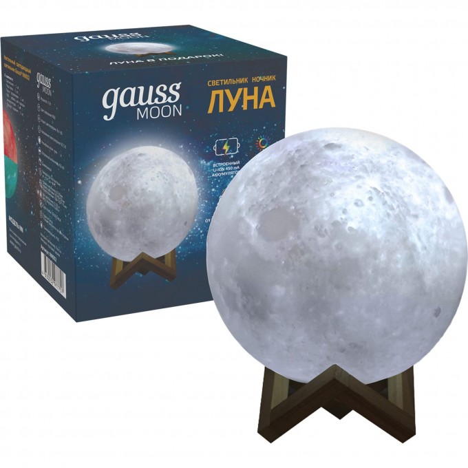 Светильник настольный GAUSS ЛУНА 3D RGB 5V Li-ion 450mA D10см белый c пультом LED 1/6/24 NN002 Светильник настольный GAUSS ЛУНА 3D RGB 5V Li-ion 450mA D10см белый c пультом LED 1/6/24 NN002