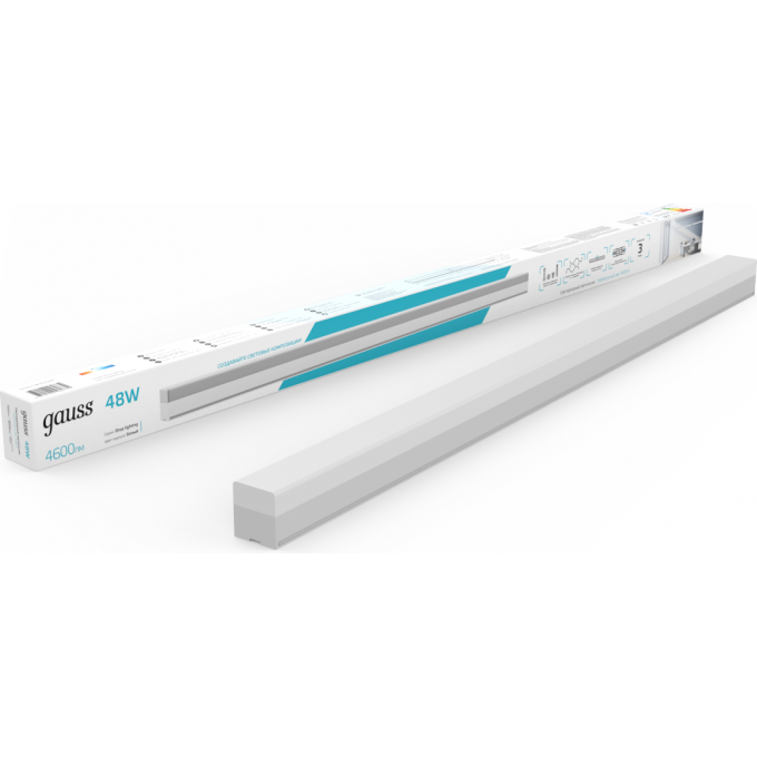 Светильник светодиодный матовый GAUSS IP40 1180*70*55мм 48W 4600Лм 4000K Shop Lighting белый 883525248 Светильник светодиодный матовый GAUSS IP40 1180*70*55мм 48W 4600Лм 4000K Shop Lighting белый 883525248