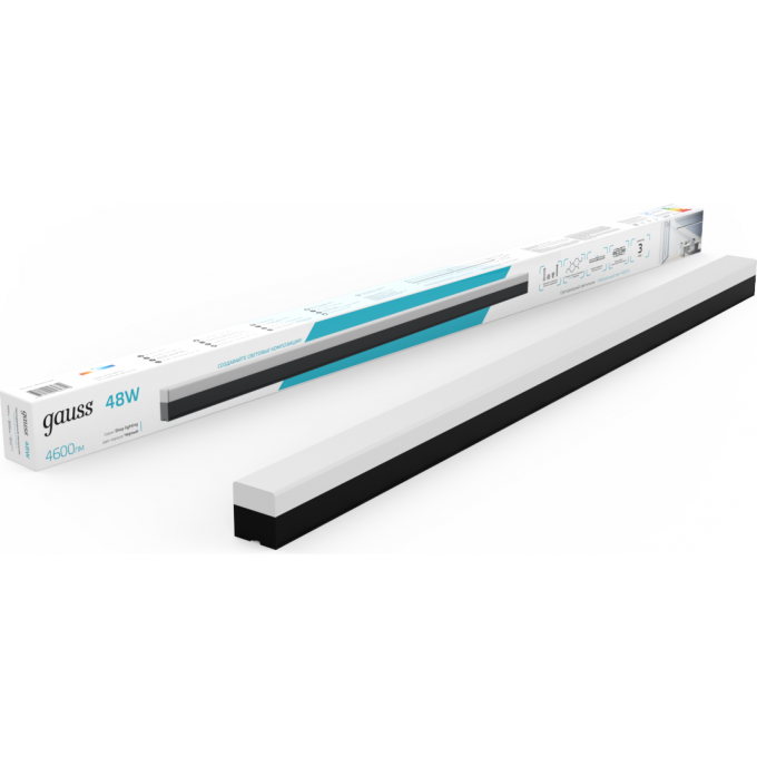 Светильник светодиодный матовый GAUSS IP40 1180*70*55мм 48W 4600Лм 4000K Shop Lighting черный 883625248 Светильник светодиодный матовый GAUSS IP40 1180*70*55мм 48W 4600Лм 4000K Shop Lighting черный 883625248