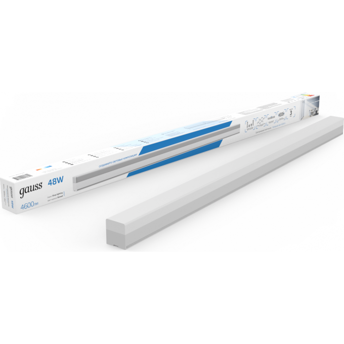 Светильник светодиодный матовый GAUSS IP40 1180*70*55мм 48W 4600Лм 6500K Shop Lighting белый 1/12 883525348 Светильник светодиодный матовый GAUSS IP40 1180*70*55мм 48W 4600Лм 6500K Shop Lighting белый 1/12 883525348