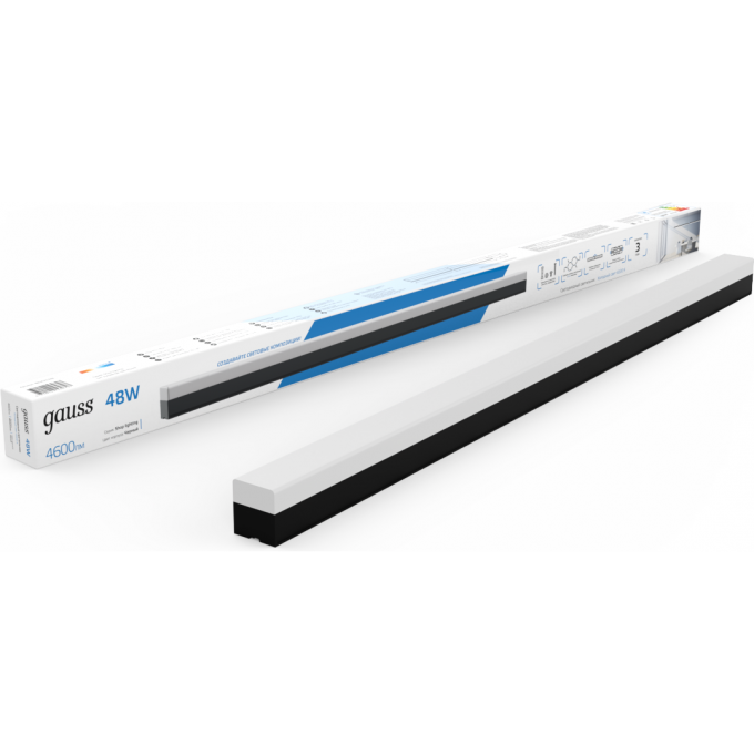 Светильник светодиодный матовый GAUSS IP40 1180*70*55мм 48W 4600Лм 6500K Shop Lighting черный 1/12 883625348 Светильник светодиодный матовый GAUSS IP40 1180*70*55мм 48W 4600Лм 6500K Shop Lighting черный 1/12 883625348