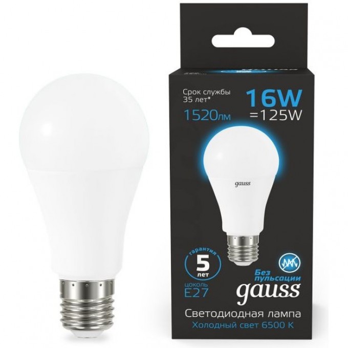 Светодиодная лампа GAUSS BLACK A60 16W 1470LM 6500K E27 LED 1/10/50 102502316 Светодиодная лампа GAUSS BLACK A60 16W 1470LM 6500K E27 LED 1/10/50 102502316